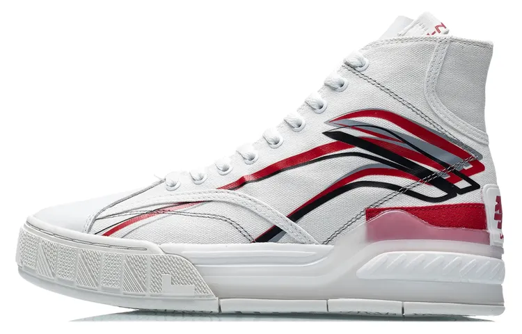 Li Ning Wave Skateboard Shoes Women's High Top Ecru/Bull Red