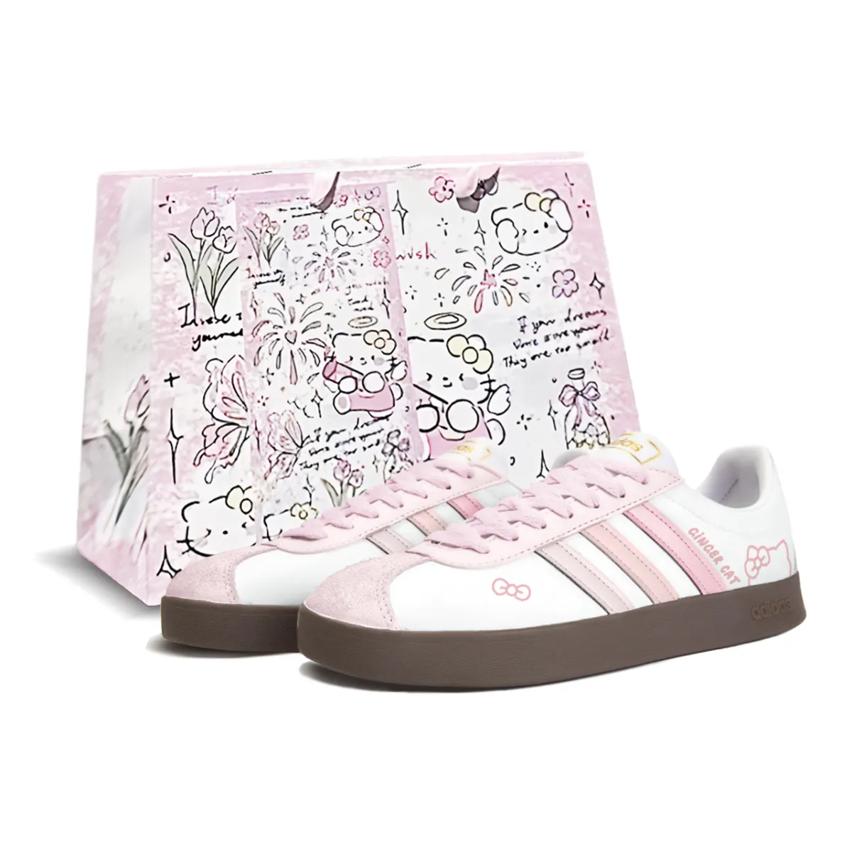 Adidas VL COURT 2.0 Star Joy Manufacturing, Sweet Cat Gift Box Abrasion Resistant Abrasion Resistant Low top