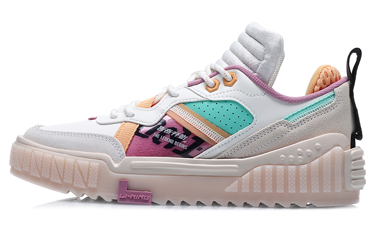 Li Ning 001 Unblock Slip Resistant, Abrasion Resistant, Lightweight Low top Skateboard Shoes Women's White Purple