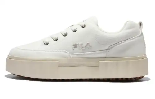 FILA Sandblast Fabric Platform Abrasion Resistant Low top Skateboard Shoes Unisex White