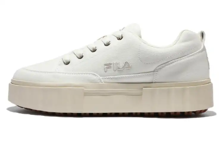 FILA Sandblast Fabric Platform Abrasion Resistant Low top Skateboard Shoes Unisex White