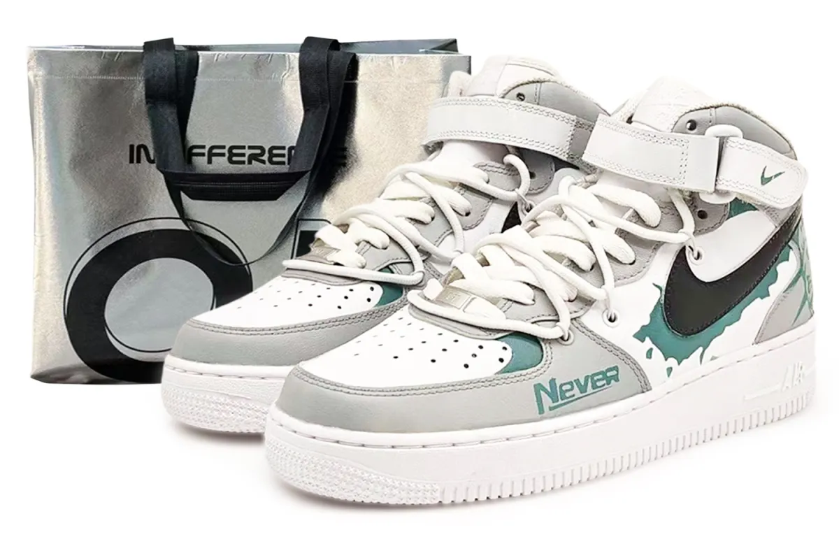 Nike Air Force 1 07 Slip Resistant Abrasion Resistant Mid top Skateboard Shoes Unisex Gray Green