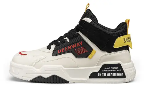 DEERWAY Mid top Skateboard Shoes Men's Beige Yellow Black