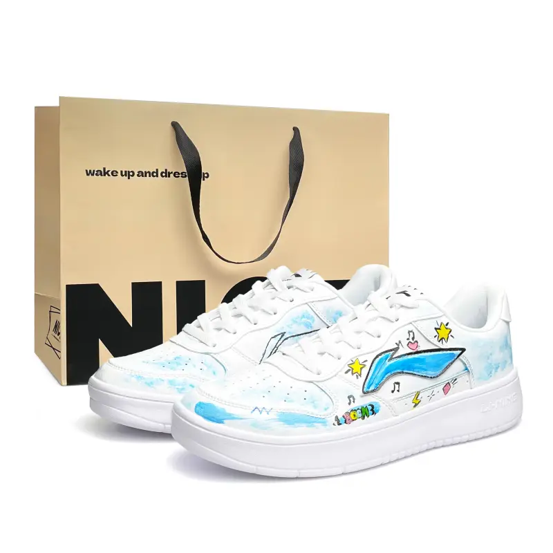Li Ning Floating Boat Abrasion Resistant Lightweight Low top Skateboard Shoes Unisex White Blue