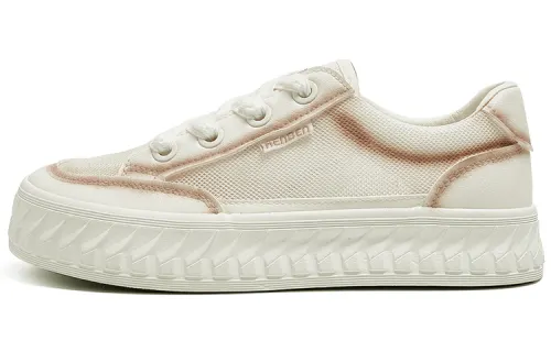 RENBEN Mesh Lightweight And Breathable Low top Skateboard Shoes Women's Beige Pink