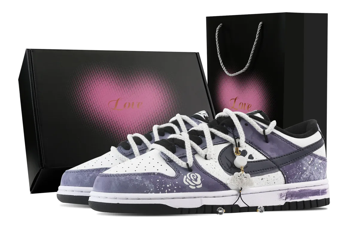 Nike Dunk Paris Rose, Heart Box Abrasion Resistant Low top Skateboard Shoes Unisex Purple