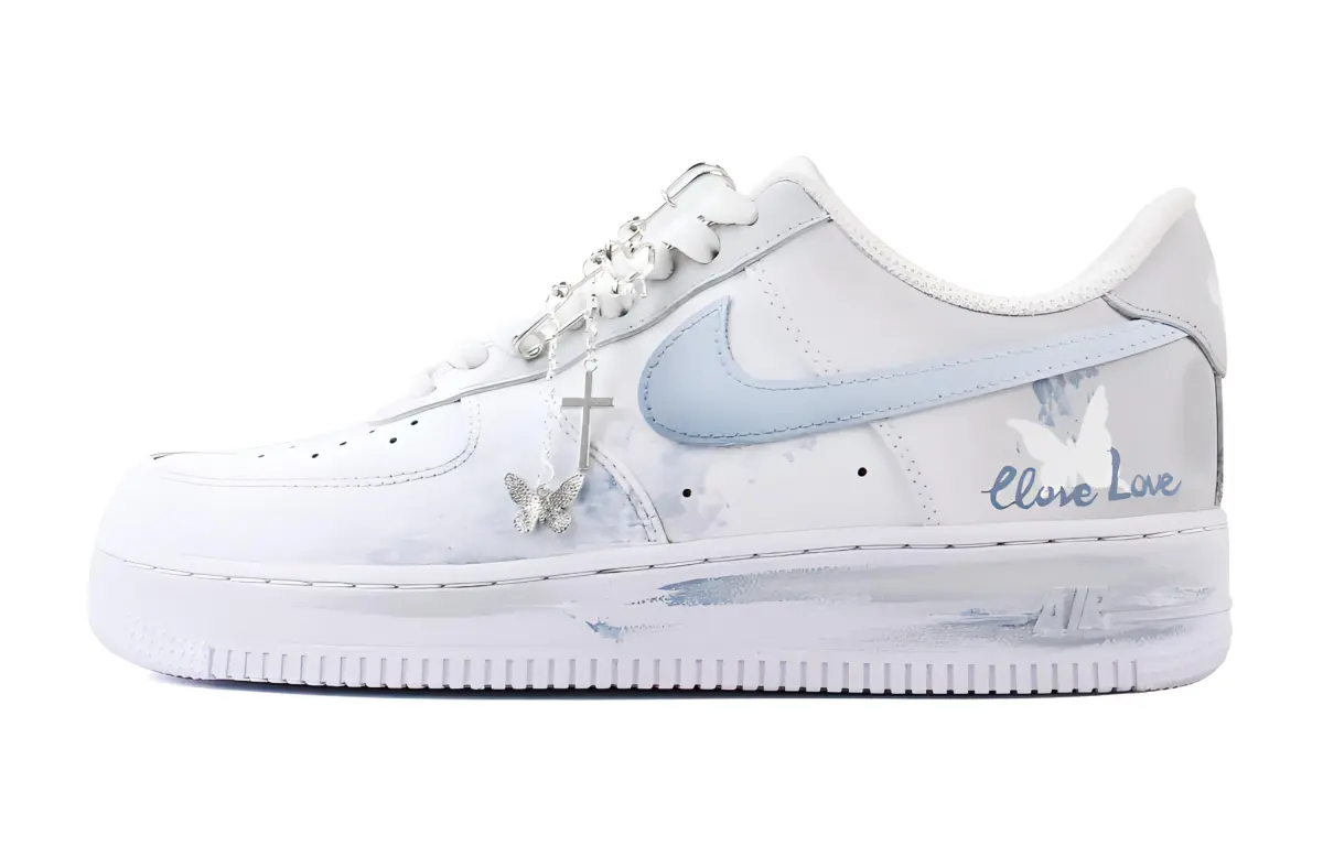 Nike Air Force 1 Butterfly Dream Slip Resistant Abrasion Resistant Low top Skateboard Shoes Unisex White Gray Blue