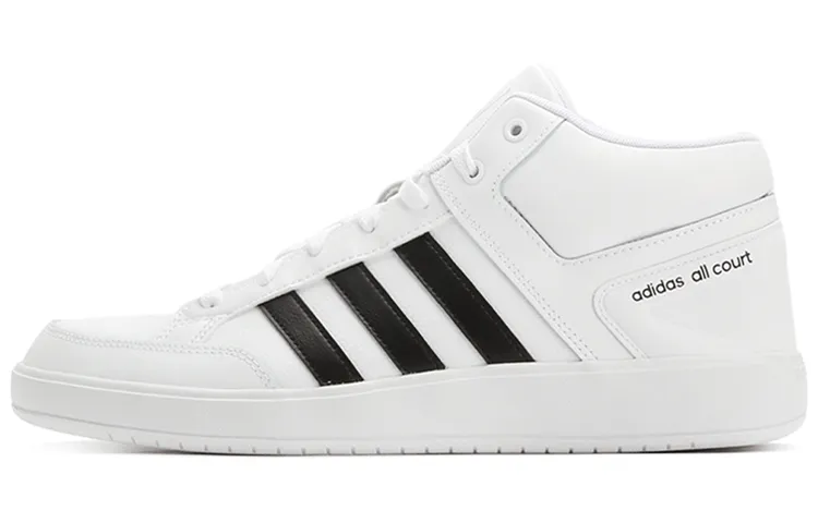 Adidas Cloudfoam All Court Mid Synthetic Leather Fashion Coverage Slip Resistant Lightweight Skateboard Shoes Unisex