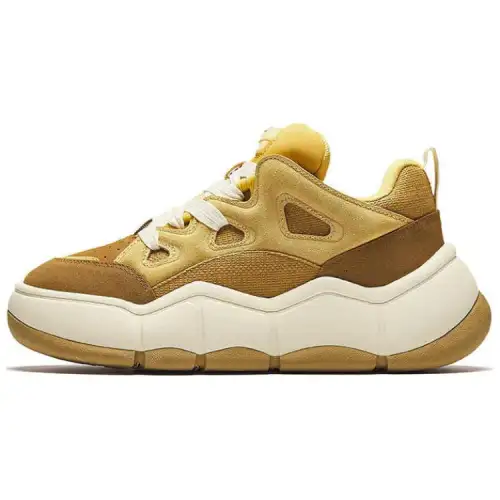 Anta Slip Resistant Abrasion Resistant Low top Skateboard Shoes Women's Beige Brown