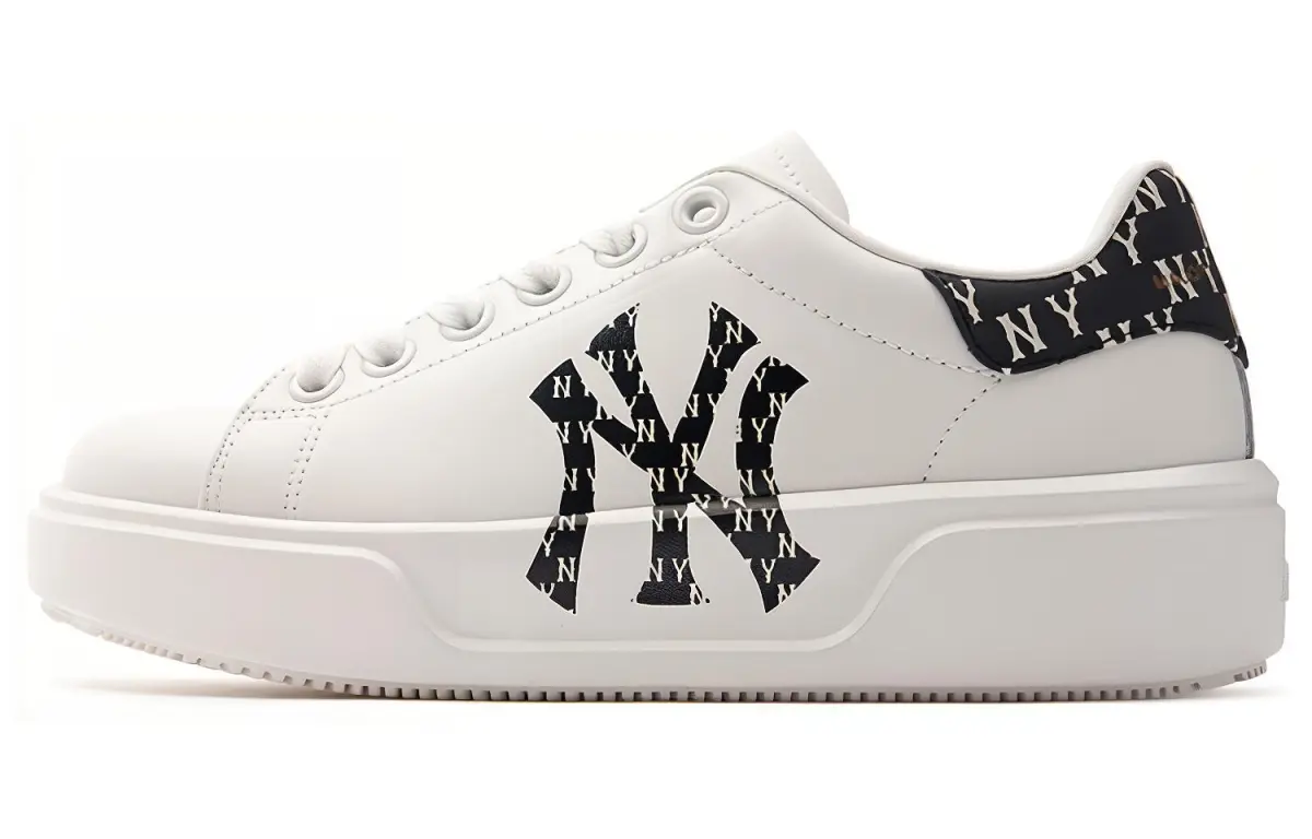 MLB Chunky Classic Cow Split Leather Abrasion Resistant Low top Skateboard Shoes Unisex White