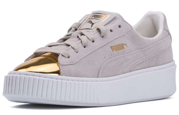 Женские кроссовки PUMA Suede Platform Gold (серо-золотые) — фото 2