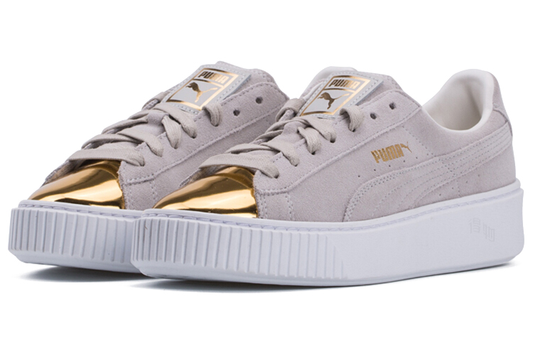 Женские кроссовки PUMA Suede Platform Gold (серо-золотые) — фото 3
