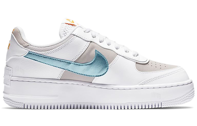 Женские кроссовки Nike Air Force 1 Shadow (бело-серо-синие) — фото 2