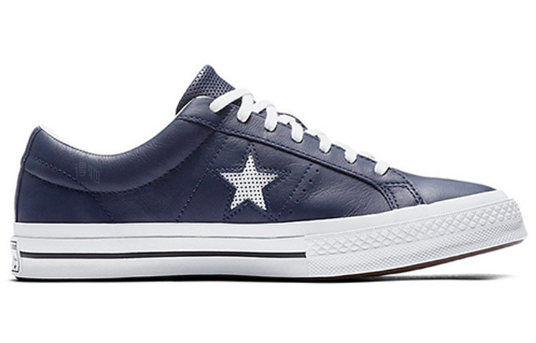 Кеды Converse One Star Perforated Leather Navy (серo-синие) — фото 2