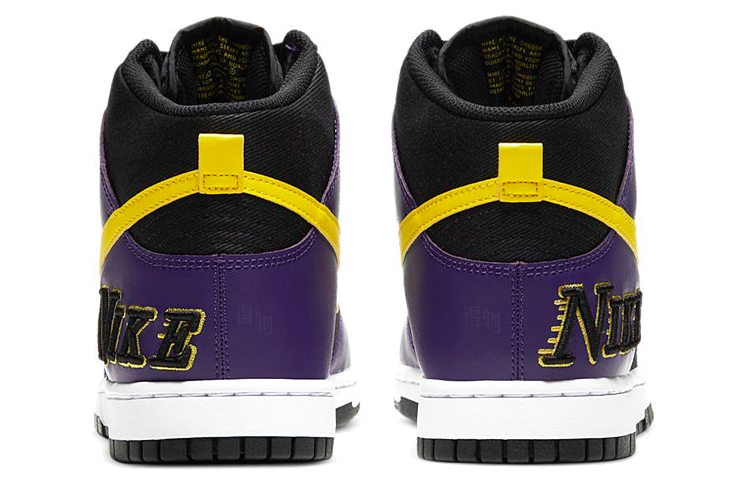Мужские кроссовки Nike Dunk High EMB "Lakers" (фиолетово-желто-черные) — Фиолетовый / жёлтый / чёрный — фото 5