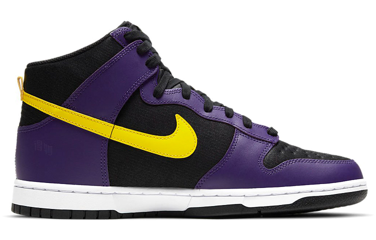 Мужские кроссовки Nike Dunk High EMB "Lakers" (фиолетово-желто-черные) — Фиолетовый / жёлтый / чёрный — фото 2