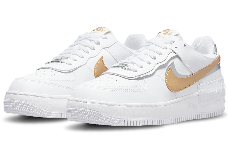 Женские кроссовки Nike Air Force 1 Shadow (белый / золотой / серый) — фото 3
