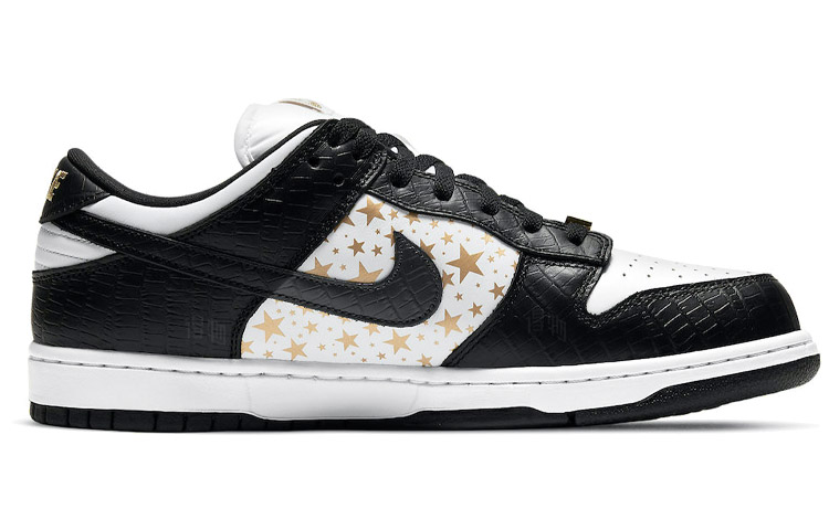 Кроссовки Nike × Supreme Dunk SB Black Stars (бело-золото-черные) — Белый / золотой / чёрный — фото 2