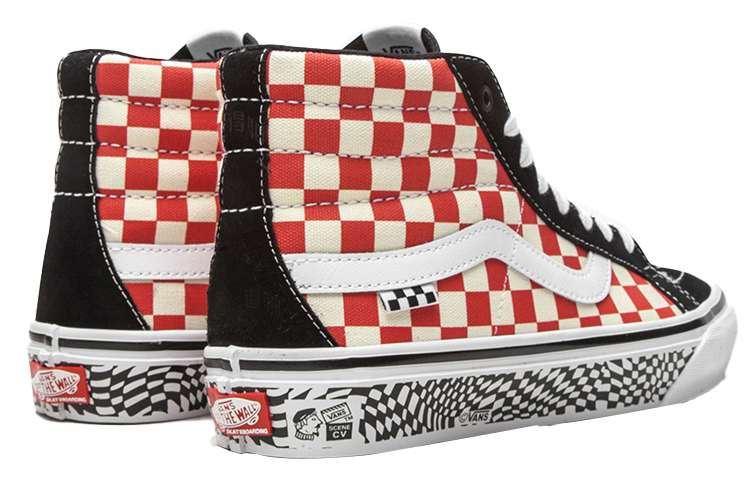 Мужские кеды Vans Skate Sk8-hi (красный / белый) — 红白棋盘格 — фото 5