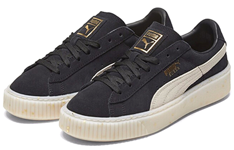 Женские кеды PUMA Suede Platform (черно-бело-золотые) — фото 3