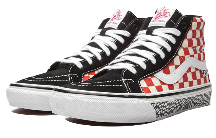 Мужские кеды Vans Skate Sk8-hi (красный / белый) — 红白棋盘格 — фото 4