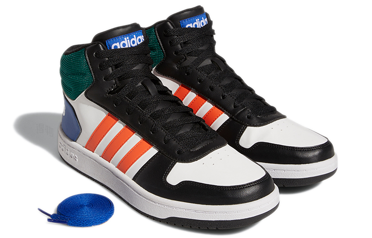 Мужские кроссовки adidas neo Hoops 2.0 Mid (белый / черный / оранжевый) — Белый / чёрный / оранжевый — фото 4