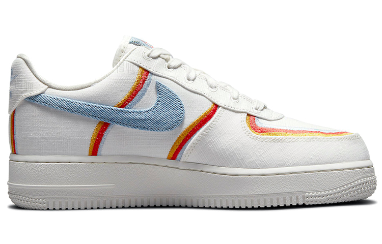 Женские кеды Nike Air Force 1 (бело-сине-красный) — Белый / синий / оранжевый / красный — фото 2