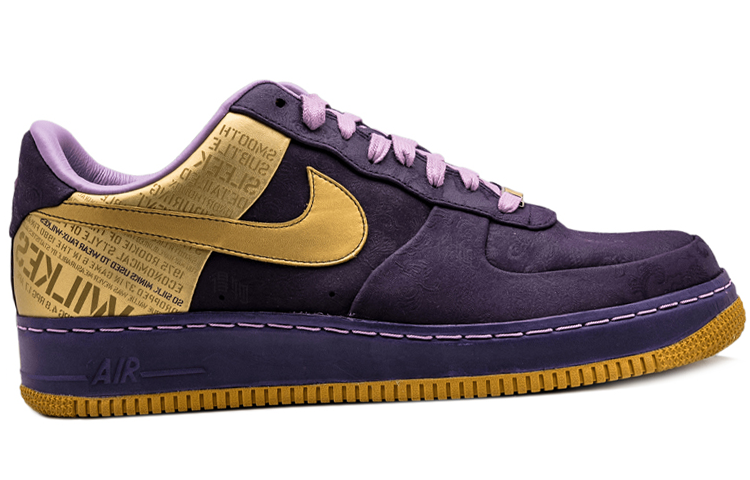 Мужские кеды Nike Air Force 1 Supreme Jamaal Wilkes (пурпурно-золотые) — фото 2