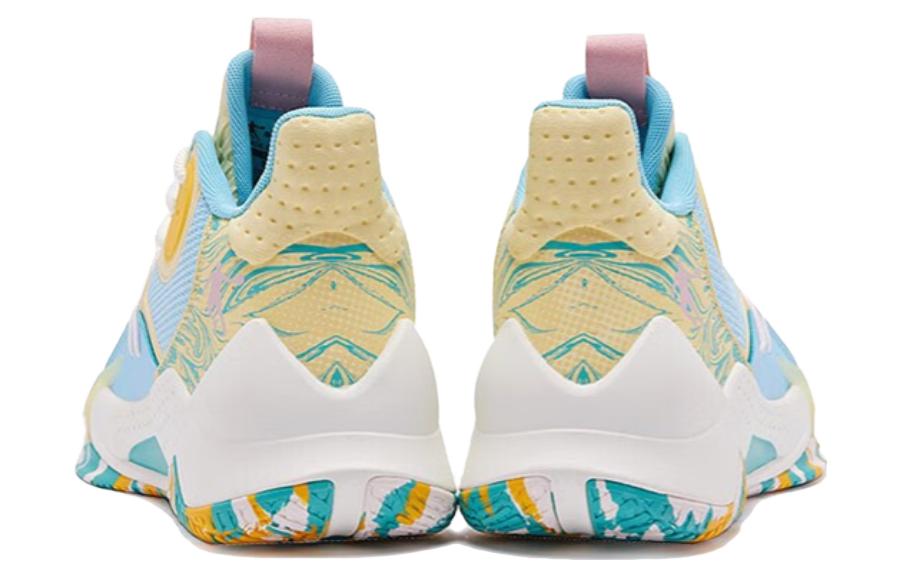 QIAODAN Slip Resistant Abrasion Resistant Mid top Basketball Shoes Men’s Blue Yellow