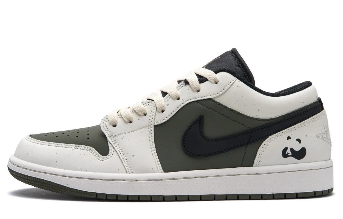 Jordan Air Jordan 1 Panda Olive Low-top Vintage Basketball Shoes Unisex Beige Green