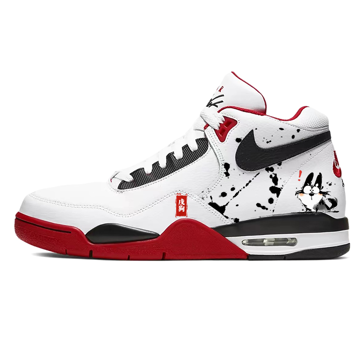 Nike Flight Legacy Cushioning Slip Resistant Mid top Vintage Basketball Shoes Unisex Red White