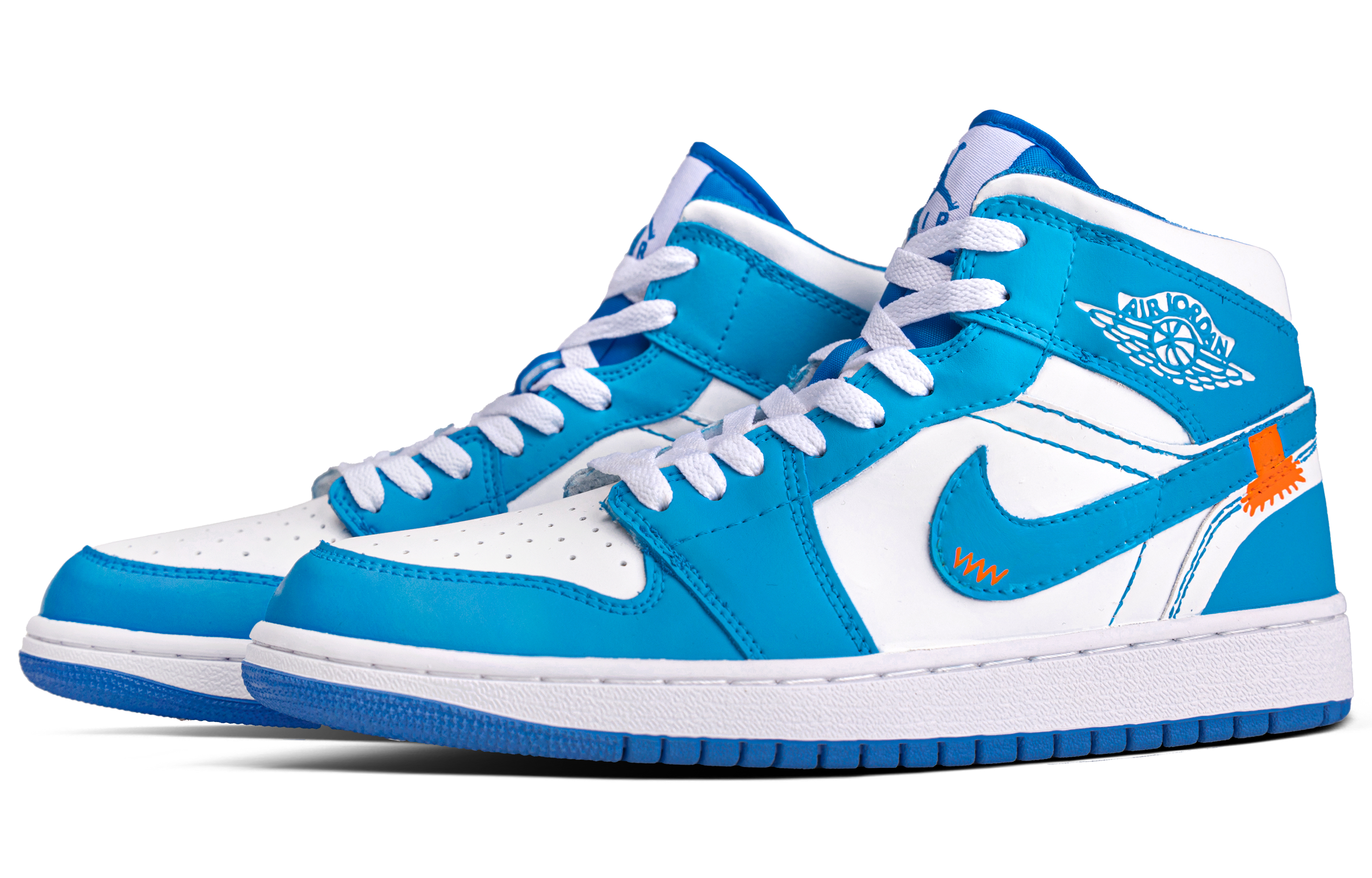 Jordan Air Jordan 1 Collegiate Blue Leather Abrasion Resistant Mid top Vintage Basketball Shoes Unisex Blue White