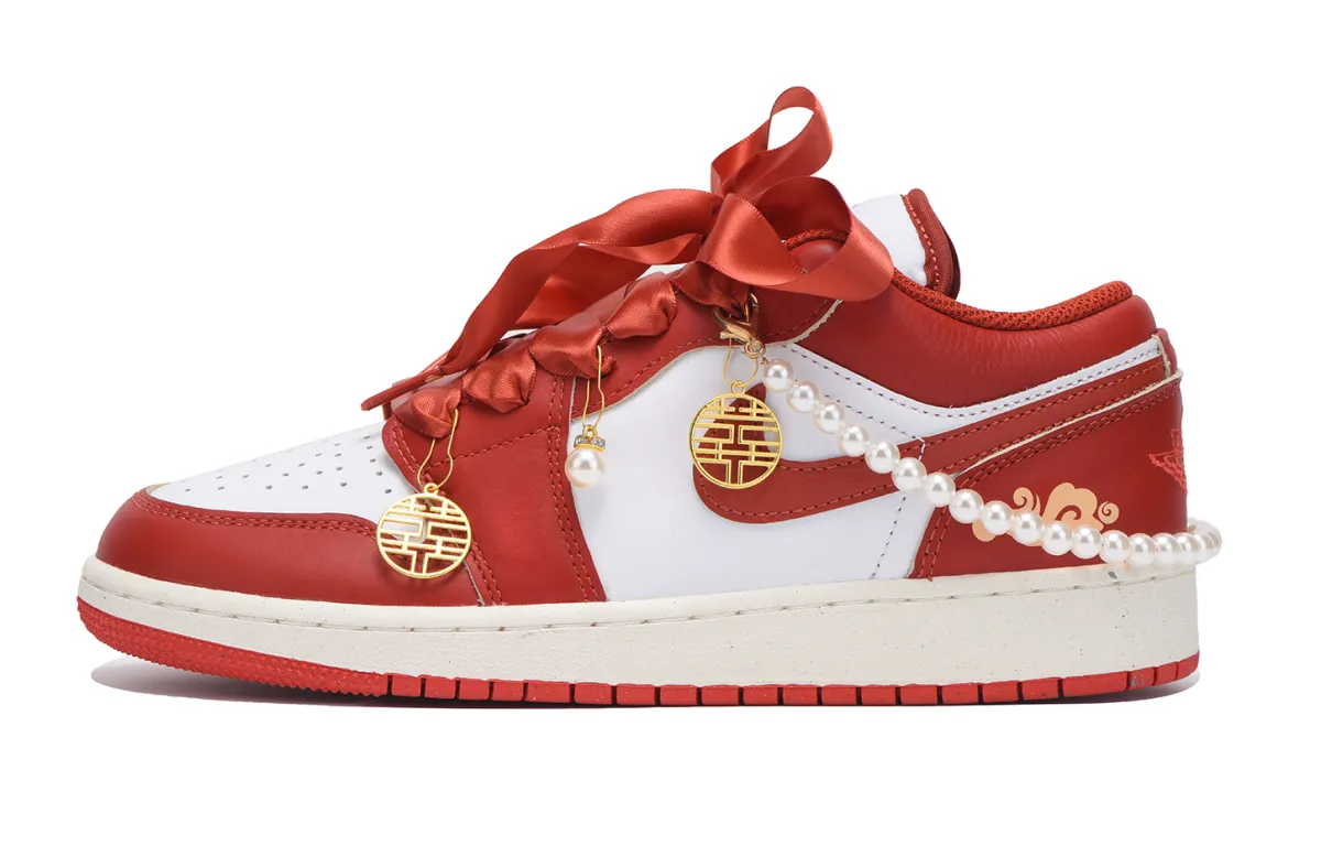 Jordan Air Jordan 1 Slip Resistant Abrasion Resistant Low top Vintage Basketball Shoes Men's True Red