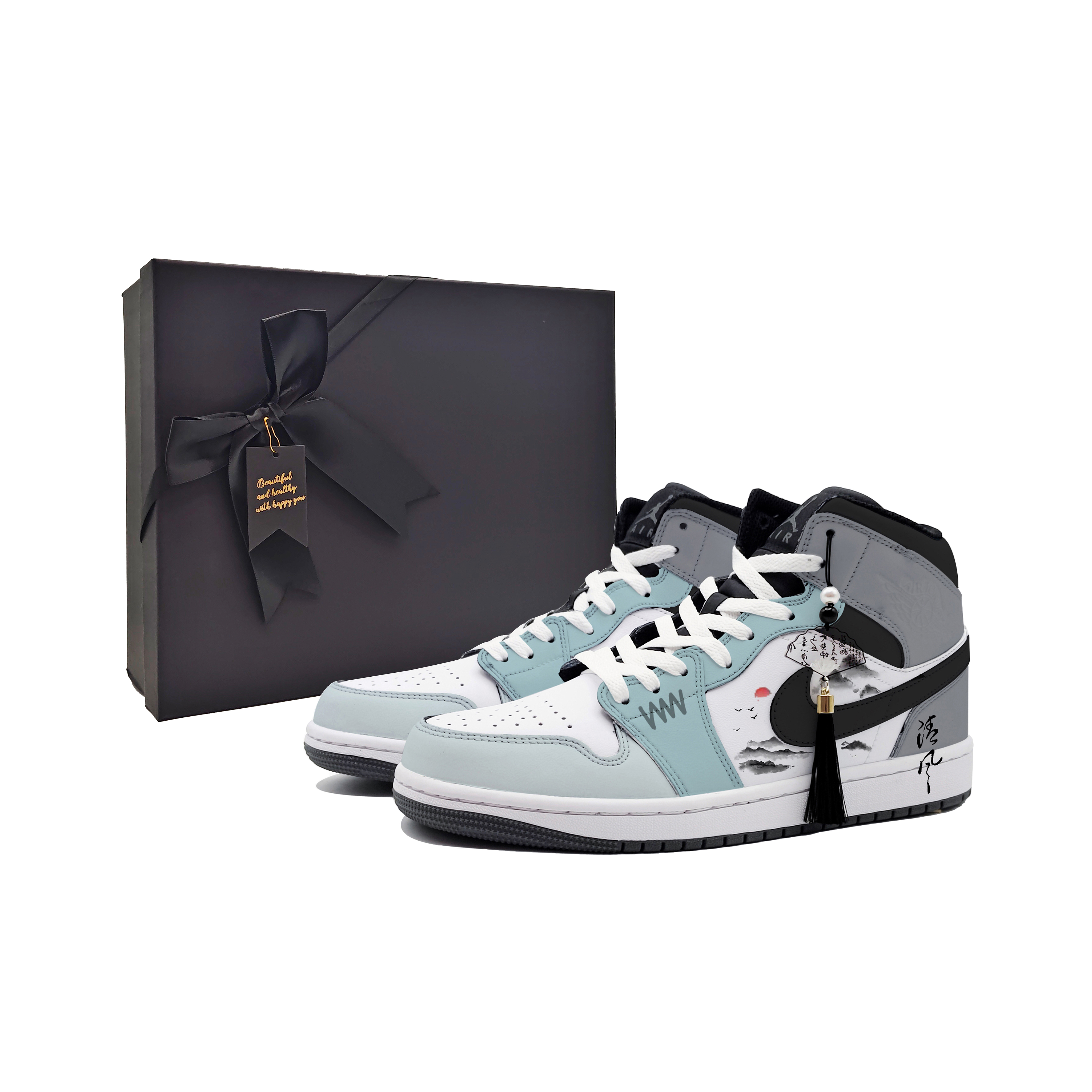 Jordan Air Jordan 1 Sloping Sunlight, Fading Breeze Abrasion Resistant Mid top Vintage Basketball Shoes Unisex Gray