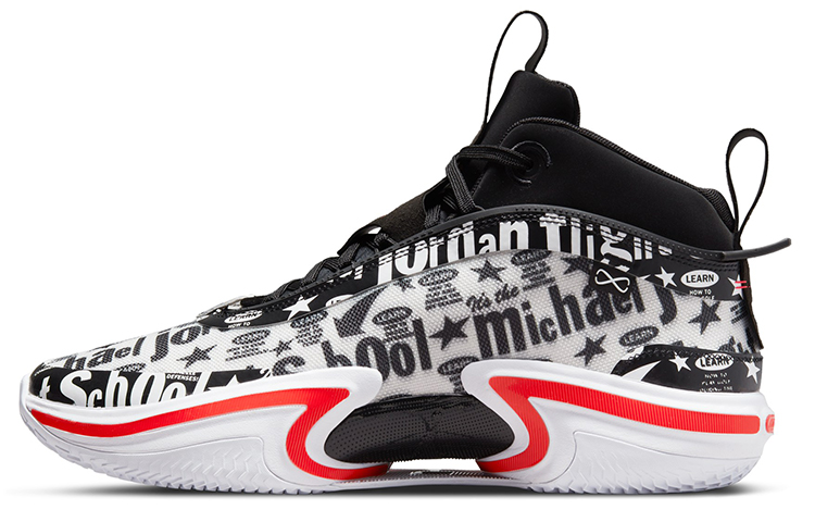 Jordan Air Jordan 36 PF \"Flight School\" full print, shock-absorbing, non-slip, wear-resistant, wrapped support, mid-top, practical basketball shoes, men's style, black, white and red, domestic version