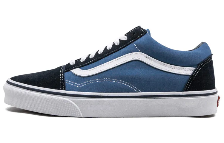Vans Old Skool Navy Canvas Abrasion Resistant Lightweight Low top Skateboard Shoes Unisex Marine Blue