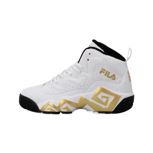 FILA MB Synthetic Leather High top Basketball Shoes Unisex White Gold
