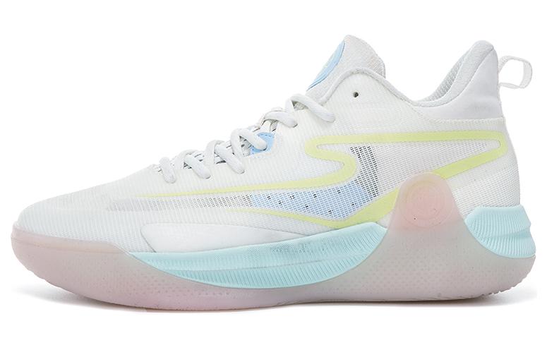 Erke Cushioning Slip Resistant Abrasion Resistant Breathable Mid top Basketball Shoes Men’s White Yellow