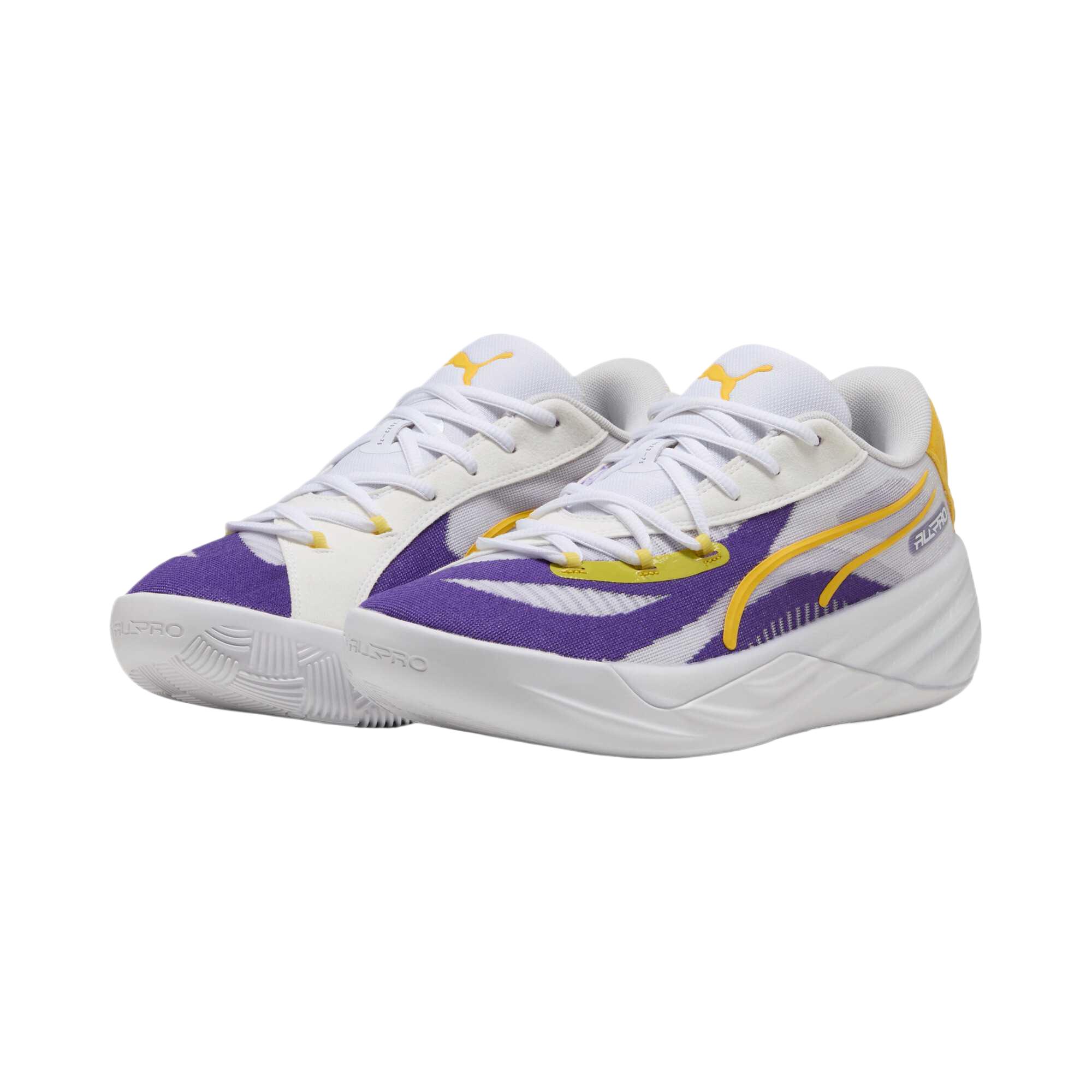 PUMA All Pro Nitro Shock Absorbers Slip Resistant Abrasion Resistant Low Top Basketball Shoes Unisex White Purple