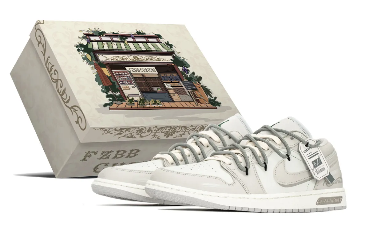Jordan Air Jordan 1 Romantic, Special Box Abrasion Resistant Low top Vintage Basketball Shoes Men's Gray White