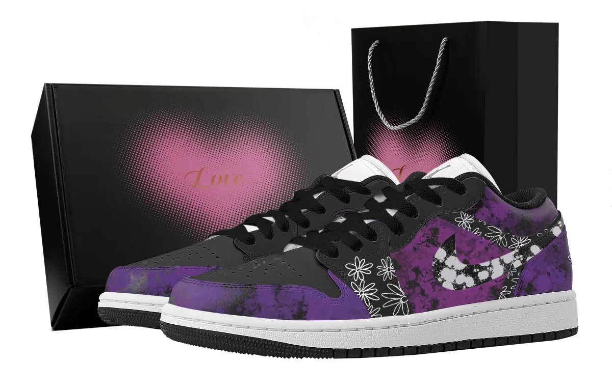 Jordan Air Jordan 1 Comet Star, Heart Box Abrasion Resistant Low top Vintage Basketball Shoes Women's Purple