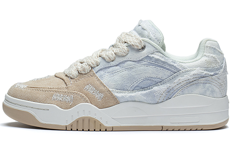 Li Ning Yuebai Denim Abrasion Resistant Breathable Low top Skateboard Shoes Women's Blue White Brown