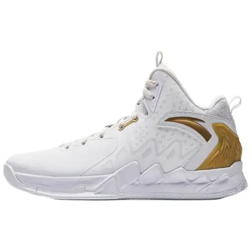 Anta Slip Resistant Abrasion Resistant Mid top Basketball Shoes Men's White Gold