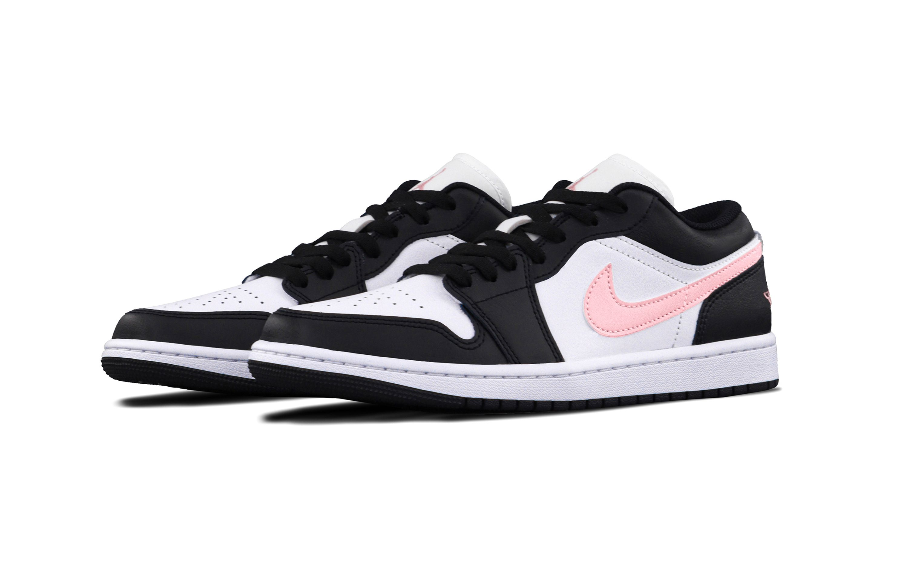 Jordan Air Jordan 1 Black Pink Toes Cushioning, Wear Resistant Low top Vintage Basketball Shoes Unisex Black White Pink