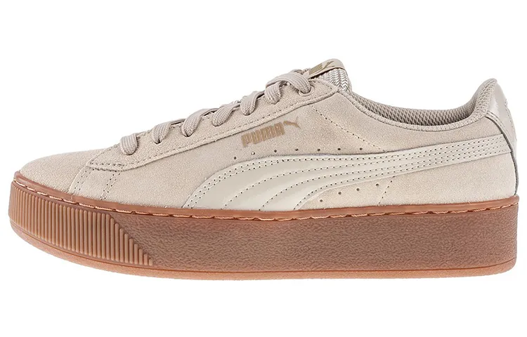PUMA Vikky Platform Comfortable Lightweight Low top Skateboard Shoes Women's Birch Wood