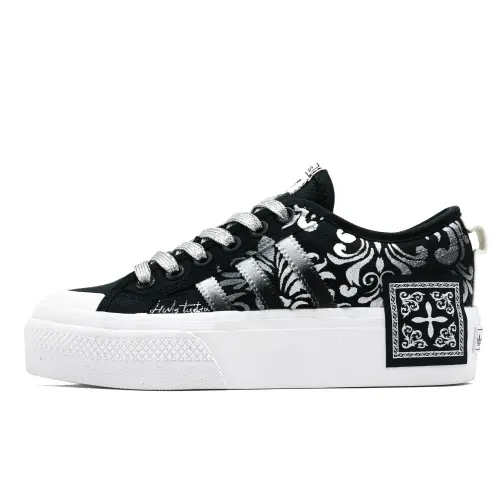 Adidas Originals Nizza Platform Night Shadow Emblem, Footprint Creation Low top Canvas Shoes Unisex Black White