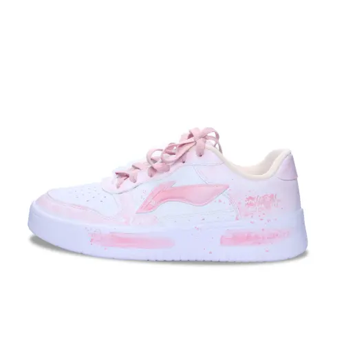 Li Ning Floating Boat Synthetic Leather Slip Resistant Abrasion Resistant Low top Skateboard Shoes Unisex Pink White