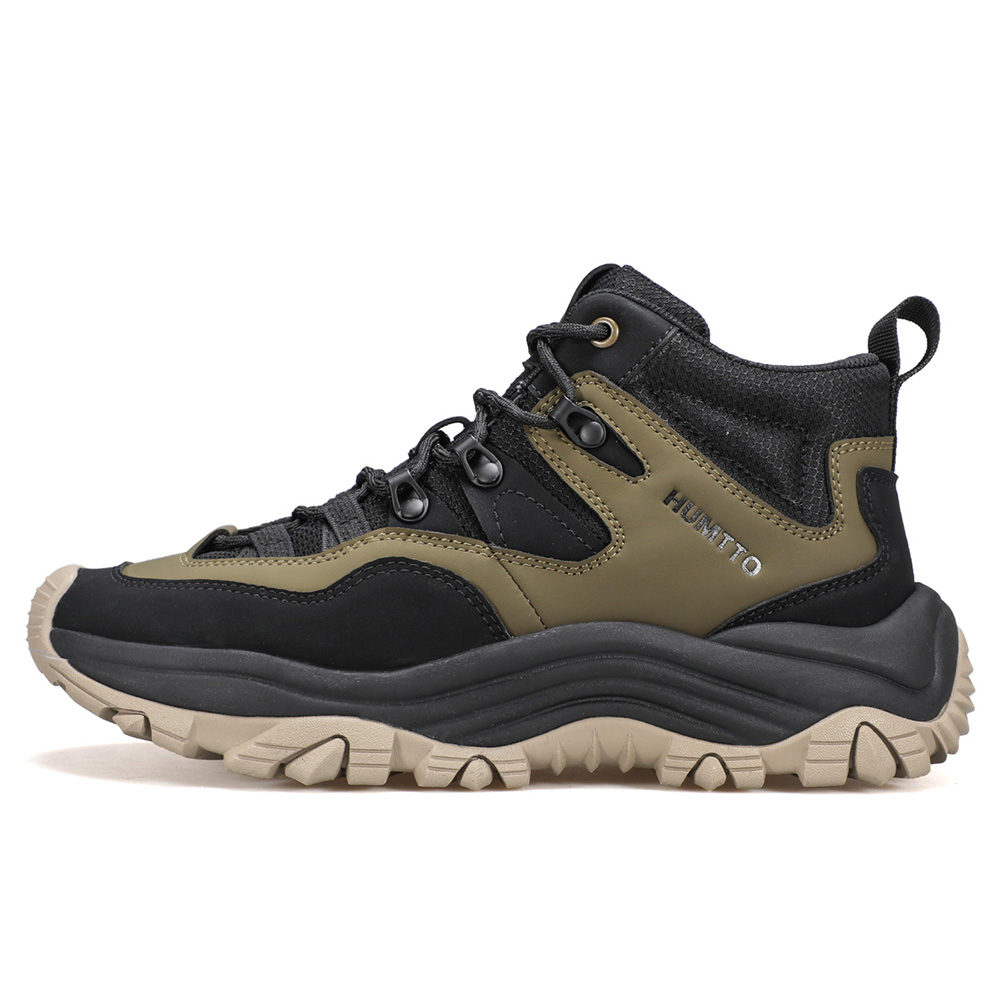 HUMTTO Slip Resistant Coverage Support Mid top Hiking Shoes Men’s Black/Khaki