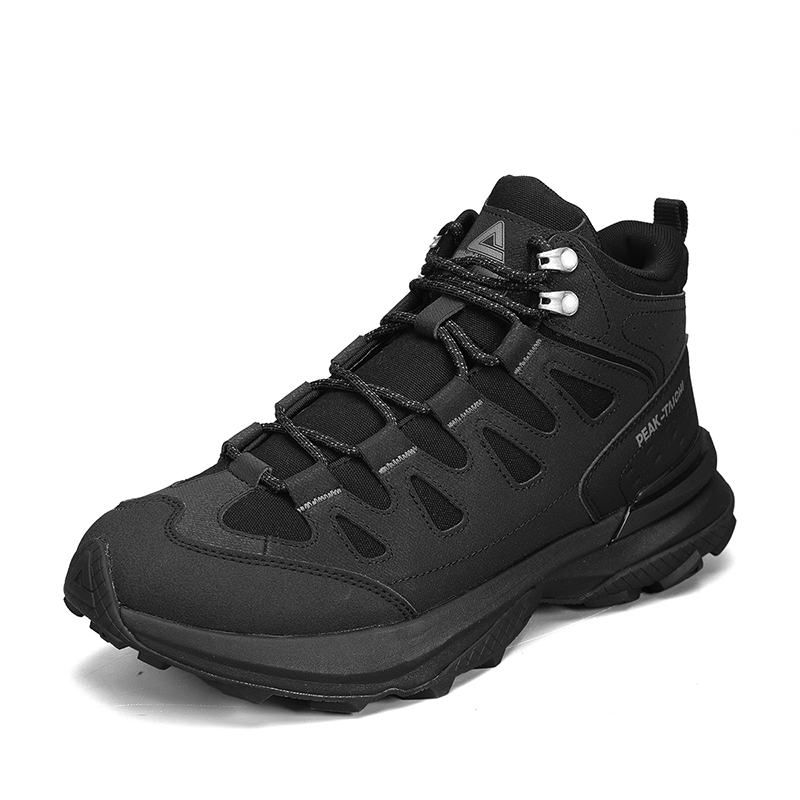 PEAK Cushioning Abrasion Resistant Slip Resistant High top Mountaineering Shoes Men’s All Black