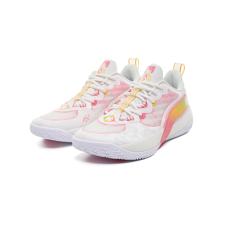 RIGORER Cutting Basketball Shoes Unisex Low Top Precision White/Lemon/Peach Pink